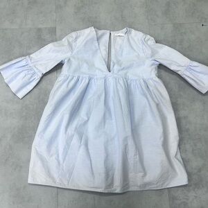 Zara Trafaluc Babydoll Romper Bell Sleeve V-Neck Pockets Playsuit Med Lt Blue